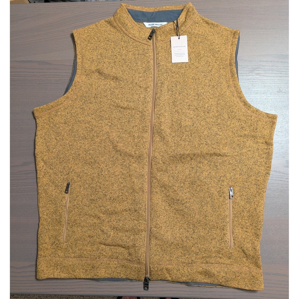 NWT Peter Millar Crown Fleece Vest Mens XL Dijon Yellow Full Zip